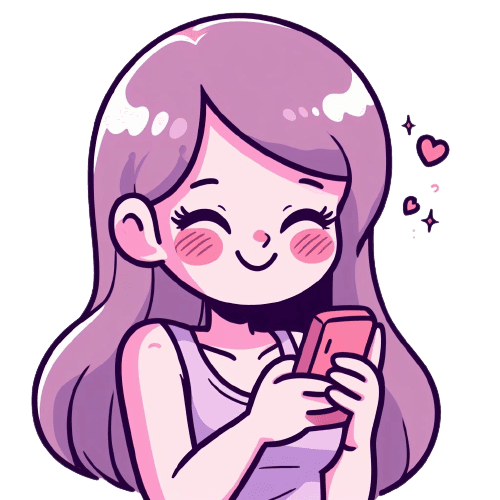 Cartoon girl slyfully looking at phone